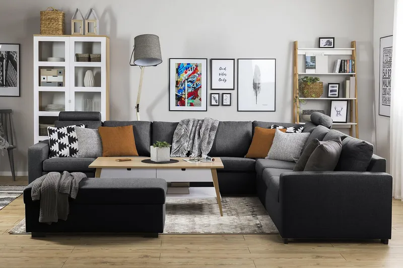 Crazy 7-personers Vendbar L-formet XX-Large Hjørnesofa i Stof - Mørkegrå - Møbler - Sofaer - Hjørnesofa