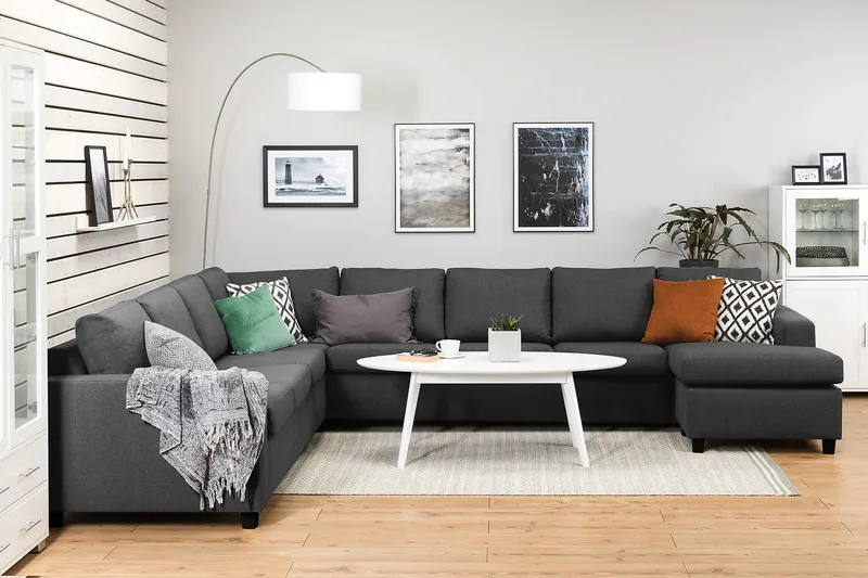 Crazy 7-personers Højrevendt U-formet XX-Large Hjørnesofa med Divan i Stof - Mørkegrå - Møbler - Sofaer - Hjørnesofa - Hjørnesofa med chaiselong