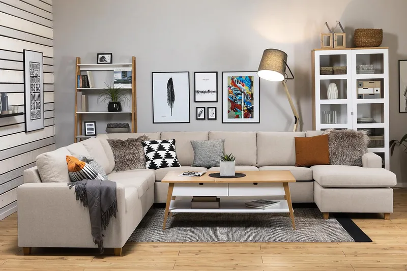 Crazy 7-personers Højrevendt U-formet XX-Large Hjørnesofa med Divan i Stof - Beige - Møbler - Sofaer - Hjørnesofa - Hjørnesofa med chaiselong