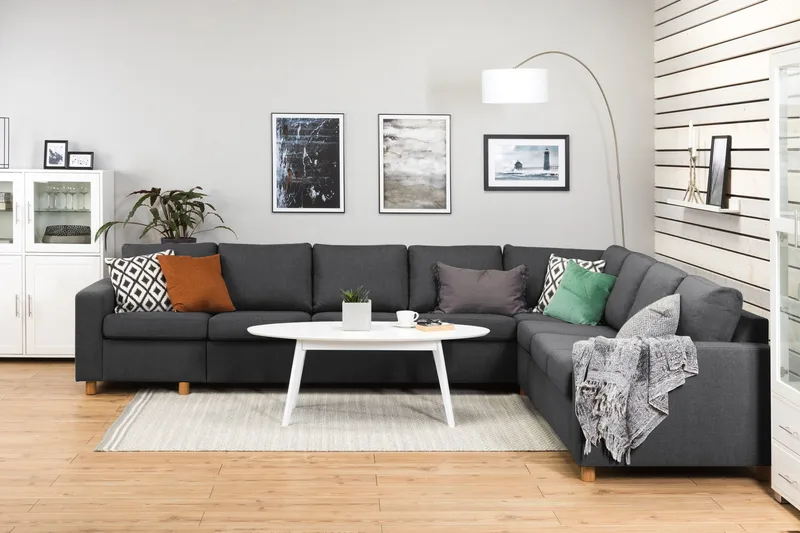 Crazy 7-personers Vendbar L-formet XX-Large Hjørnesofa i Stof - Mørkegrå - Møbler - Sofaer - Hjørnesofa