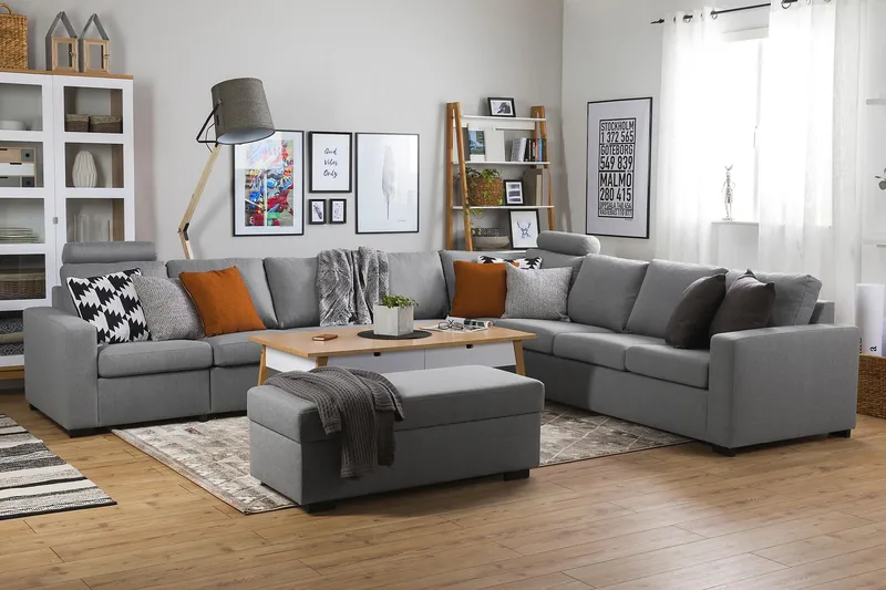 Crazy 7-personers Vendbar L-formet XX-Large Hjørnesofa i Stof - Grå - Møbler - Sofaer - Hjørnesofa