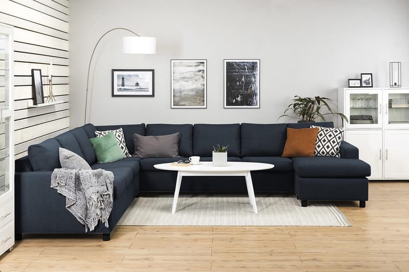 Crazy 7-personers Højrevendt U-formet XX-Large Hjørnesofa med Divan i Stof - Blå - Møbler - Sofaer - Hjørnesofa - Hjørnesofa med chaiselong