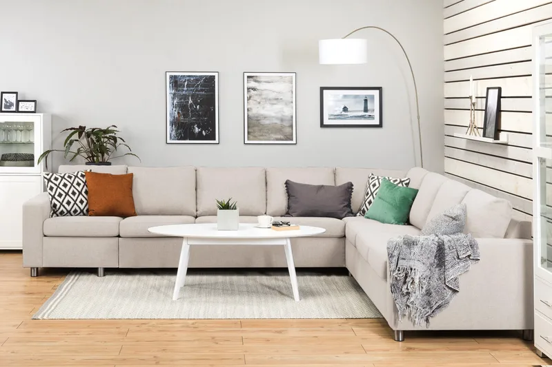 Crazy 7-personers Vendbar L-formet XX-Large Hjørnesofa i Stof - Beige - Møbler - Sofaer - Hjørnesofa