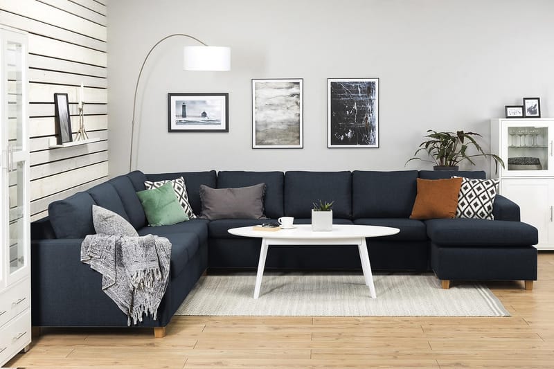 Crazy 7-personers Højrevendt U-formet XX-Large Hjørnesofa med Divan i Stof - Blå - Møbler - Sofaer - Hjørnesofa - Hjørnesofa med chaiselong