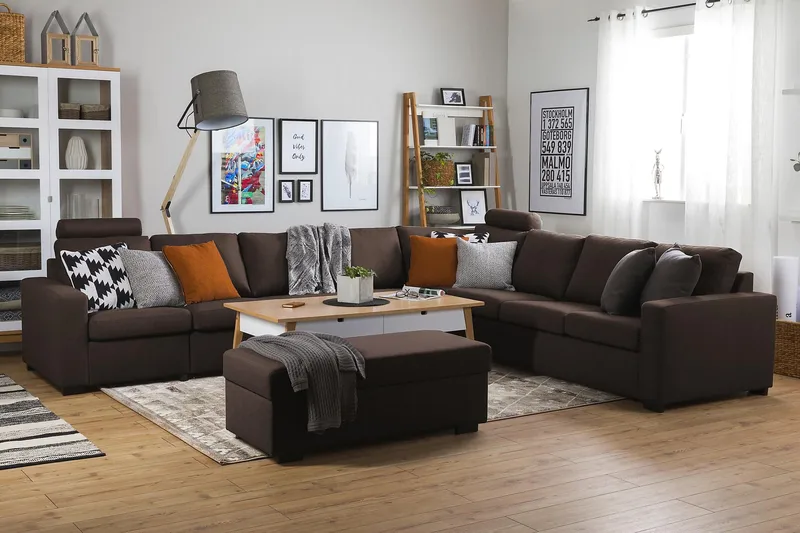 Crazy 7-personers Vendbar L-formet XX-Large Hjørnesofa i Stof - Brun - Møbler - Sofaer - Hjørnesofa