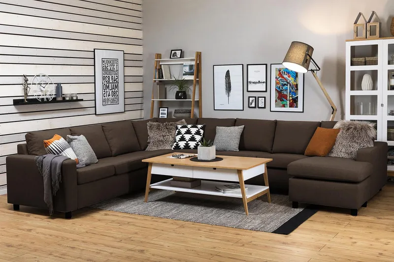 Crazy 7-personers Højrevendt U-formet XX-Large Hjørnesofa med Divan i Stof - Brun - Møbler - Sofaer - Hjørnesofa - Hjørnesofa med chaiselong