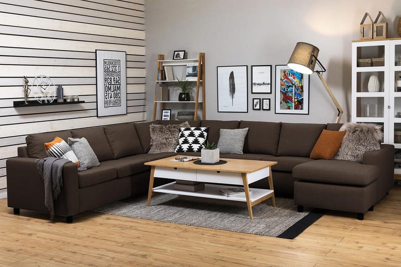 Crazy 7-personers Højrevendt U-formet XX-Large Hjørnesofa med Divan i Stof - Brun - Møbler - Sofaer - Hjørnesofa - Hjørnesofa med chaiselong