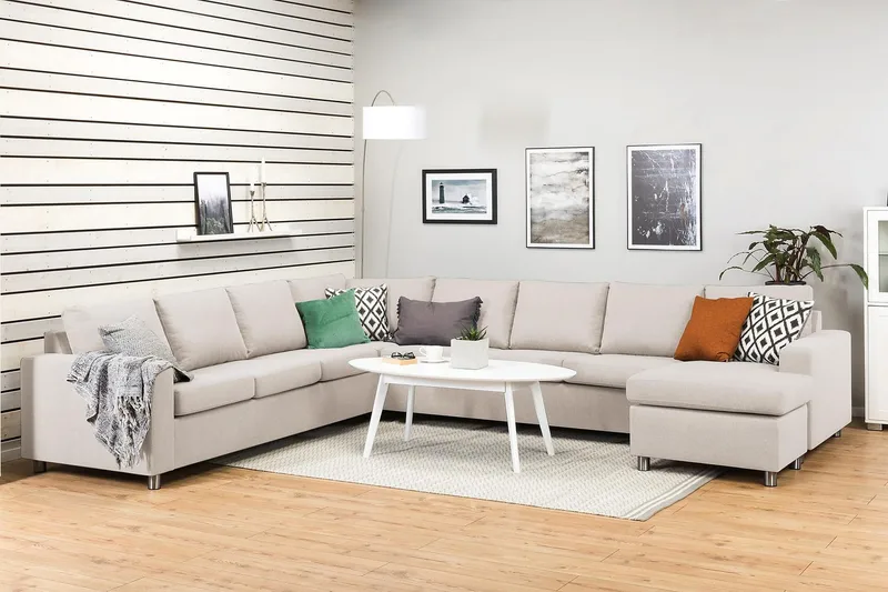 Crazy 7-personers Højrevendt U-formet XX-Large Hjørnesofa med Divan i Stof - Beige - Møbler - Sofaer - Hjørnesofa - Hjørnesofa med chaiselong