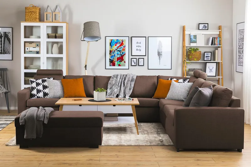 Crazy 7-personers Vendbar L-formet XX-Large Hjørnesofa i Stof - Brun - Møbler - Sofaer - Hjørnesofa