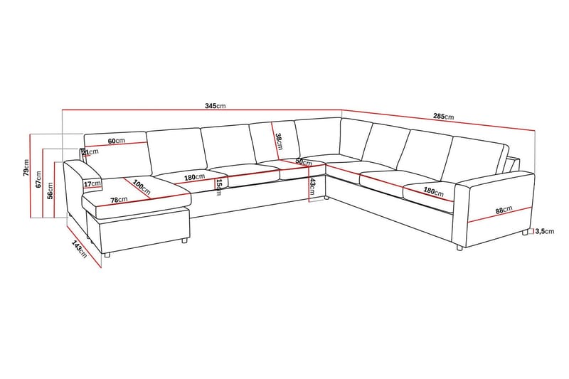 Crazy 7-personers Vendbar U-formet XX-Large Hjørnesofa med Divan i Stof - Mørkegrå / Antracit - Møbler - Sofaer - Hjørnesofa - Hjørnesofa med chaiselong