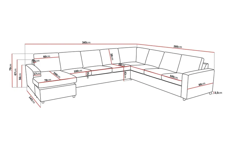 Crazy 7-personers Vendbar U-formet XX-Large Hjørnesofa med Divan i Stof - Mørkegrå / Antracit - Møbler - Sofaer - Hjørnesofa - Hjørnesofa med chaiselong
