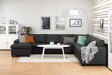 Crazy 7-personers Vendbar U-formet XX-Large Hjørnesofa med Divan i Stof - Antracit - Møbler - Sofaer - Hjørnesofa - Hjørnesofa med chaiselong