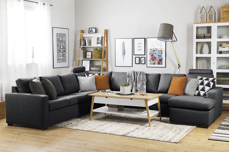 Crazy 7-personers Vendbar U-formet XX-Large Hjørnesofa med Divan i Stof - Mørkegrå - Møbler - Sofaer - Hjørnesofa - Hjørnesofa med chaiselong