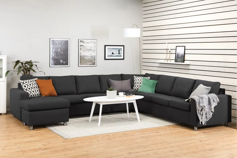 Crazy 7-personers Vendbar U-formet XX-Large Hjørnesofa med Divan i Stof - Mørkegrå / Antracit - Møbler - Sofaer - Hjørnesofa - Hjørnesofa med chaiselong