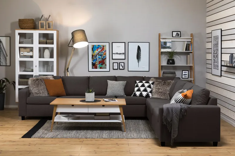 Crazy 7-personers Vendbar L-formet XX-Large Hjørnesofa i Stof - Mørkegrå - Møbler - Sofaer - Hjørnesofa