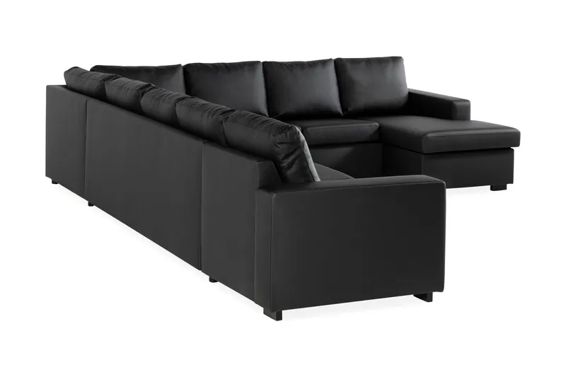Crazy 7-personers Højrevendt U-formet XX-Large Hjørnesofa med Divan i Kunstlæder - Sort - Møbler - Sofaer - Hjørnesofa - Hjørnesofa med chaiselong