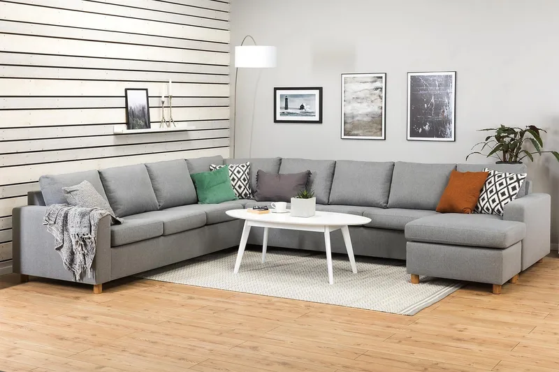 Crazy 7-personers Højrevendt U-formet XX-Large Hjørnesofa med Divan i Stof - Grå - Møbler - Sofaer - Hjørnesofa - Hjørnesofa med chaiselong