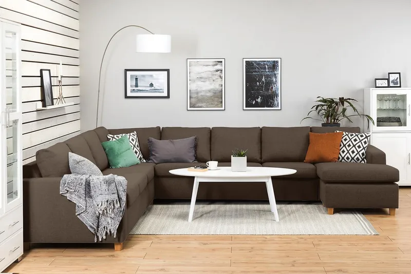 Crazy 7-personers Højrevendt U-formet XX-Large Hjørnesofa med Divan i Stof - Brun - Møbler - Sofaer - Hjørnesofa - Hjørnesofa med chaiselong