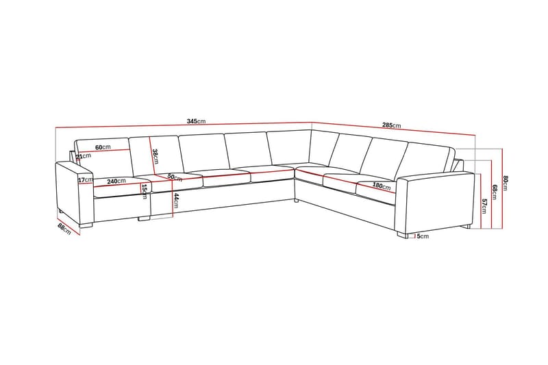 Crazy 7-personers Vendbar L-formet XX-Large Hjørnesofa i Stof - Grå - Møbler - Sofaer - Hjørnesofa