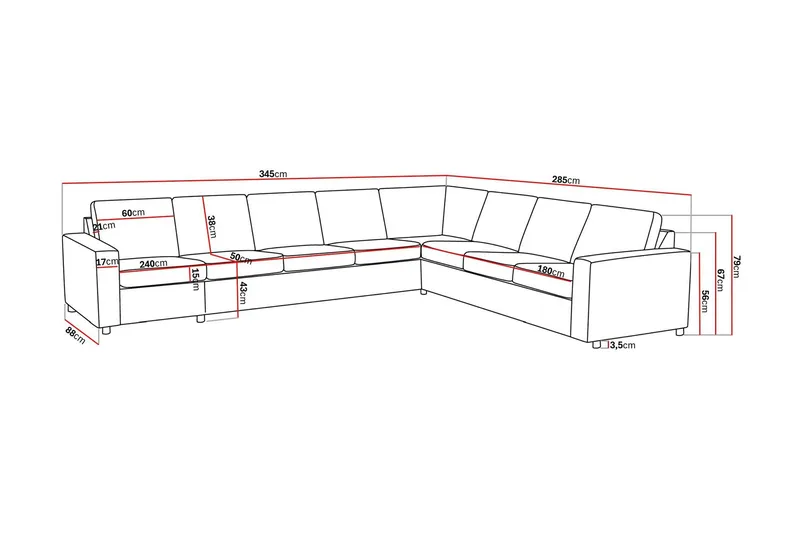 Crazy 7-personers Vendbar L-formet XX-Large Hjørnesofa i Stof - Antracit - Møbler - Sofaer - Hjørnesofa