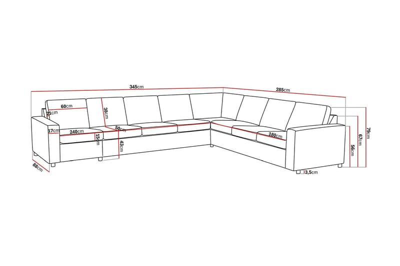 Crazy 7-personers Vendbar L-formet XX-Large Hjørnesofa i Stof - Antracit - Møbler - Sofaer - Hjørnesofa