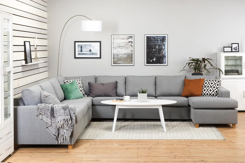 Crazy 7-personers Højrevendt U-formet XX-Large Hjørnesofa med Divan i Stof - Grå - Møbler - Sofaer - Hjørnesofa - Hjørnesofa med chaiselong