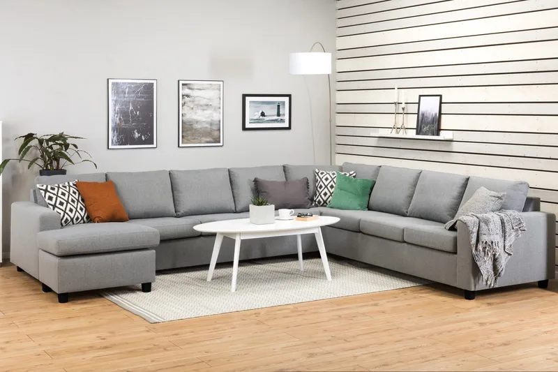 Crazy 7-personers Venstrevendt U-formet XX-Large Hjørnesofa med Divan i Stof - Grå - Møbler - Sofaer - Hjørnesofa - Hjørnesofa med chaiselong