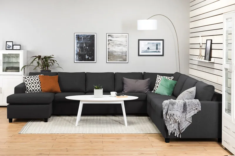 Crazy 7-personers Vendbar U-formet XX-Large Hjørnesofa med Divan i Stof - Mørkegrå / Antracit - Møbler - Sofaer - Hjørnesofa - Hjørnesofa med chaiselong