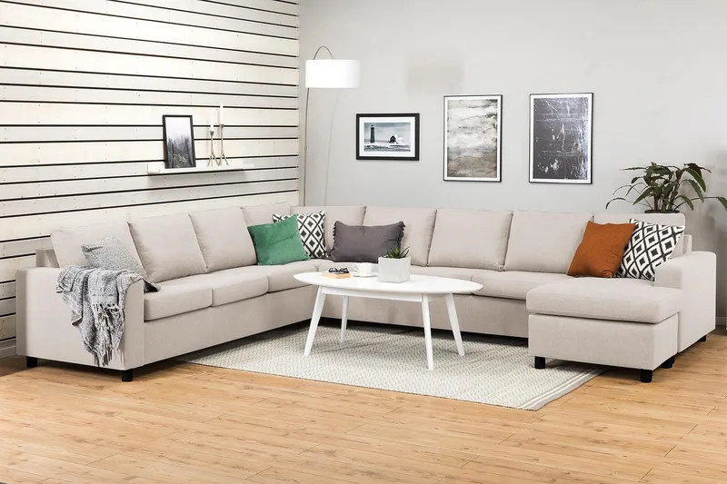 Crazy 7-personers Højrevendt U-formet XX-Large Hjørnesofa med Divan i Stof - Beige - Møbler - Sofaer - Hjørnesofa - Hjørnesofa med chaiselong