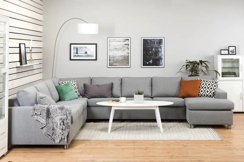 Crazy 7-personers Højrevendt U-formet XX-Large Hjørnesofa med Divan i Stof - Grå - Møbler - Sofaer - Hjørnesofa - Hjørnesofa med chaiselong
