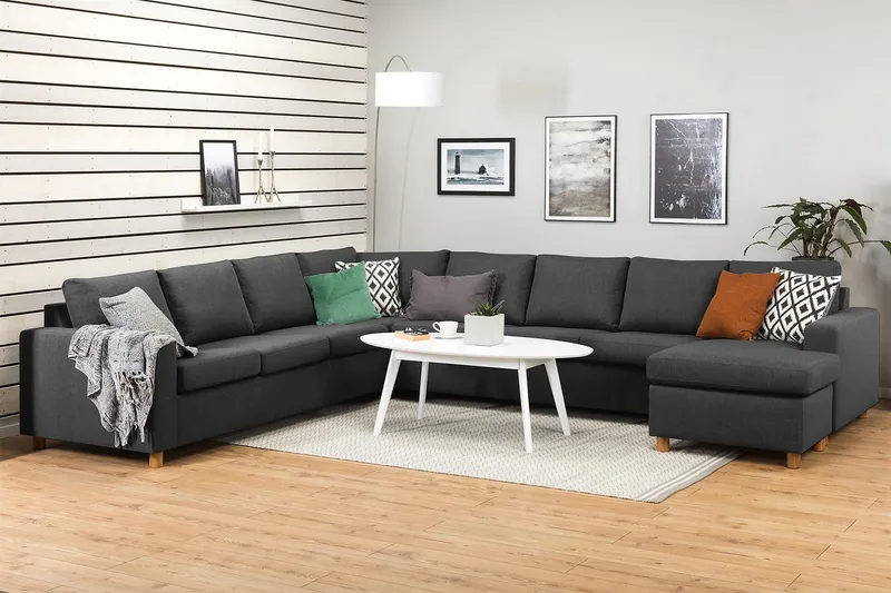 Crazy 7-personers Højrevendt U-formet XX-Large Hjørnesofa med Divan i Stof - Mørkegrå - Møbler - Sofaer - Hjørnesofa - Hjørnesofa med chaiselong