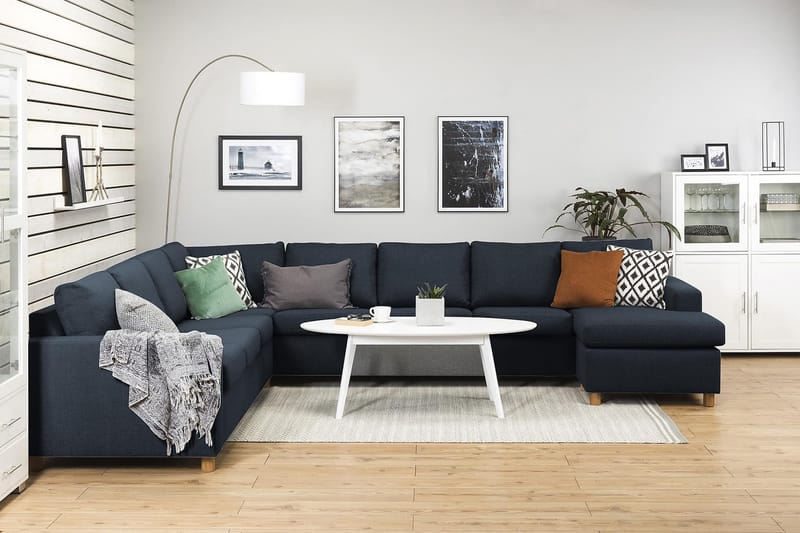 Crazy 7-personers Højrevendt U-formet XX-Large Hjørnesofa med Divan i Stof - Blå - Møbler - Sofaer - Hjørnesofa - Hjørnesofa med chaiselong