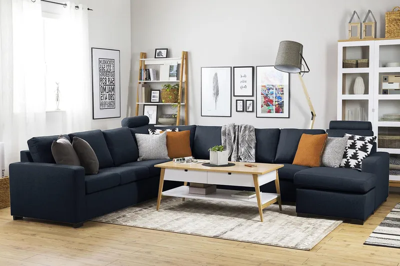 Crazy 7-personers Højrevendt U-formet XX-Large Hjørnesofa med Divan i Stof - Blå - Møbler - Sofaer - Hjørnesofa - Hjørnesofa med chaiselong