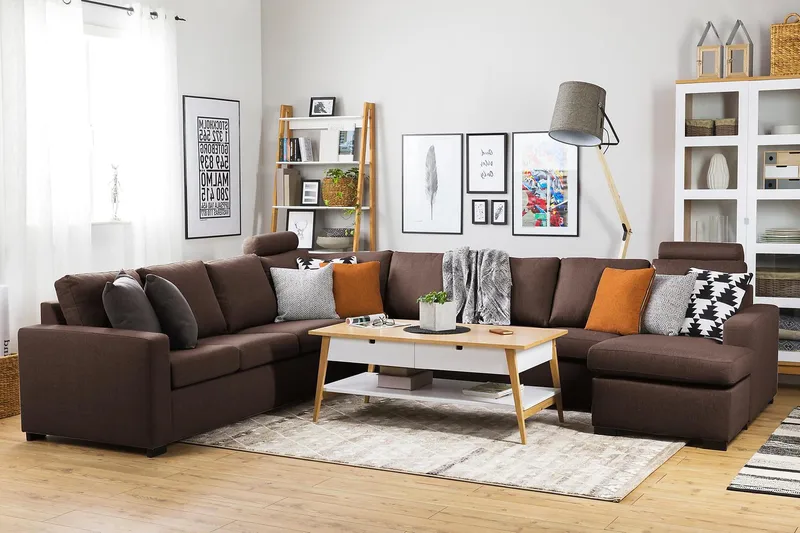 Crazy 7-personers Vendbar U-formet XX-Large Hjørnesofa med Divan i Stof - Brun - Møbler - Sofaer - Hjørnesofa - Hjørnesofa med chaiselong