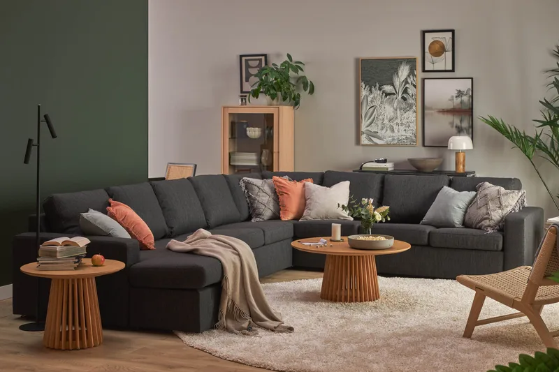 Crazy 7-personers Vendbar U-formet XX-Large Hjørnesofa med Divan i Stof - Mørkegrå / Antracit - Møbler - Sofaer - Hjørnesofa - Hjørnesofa med chaiselong