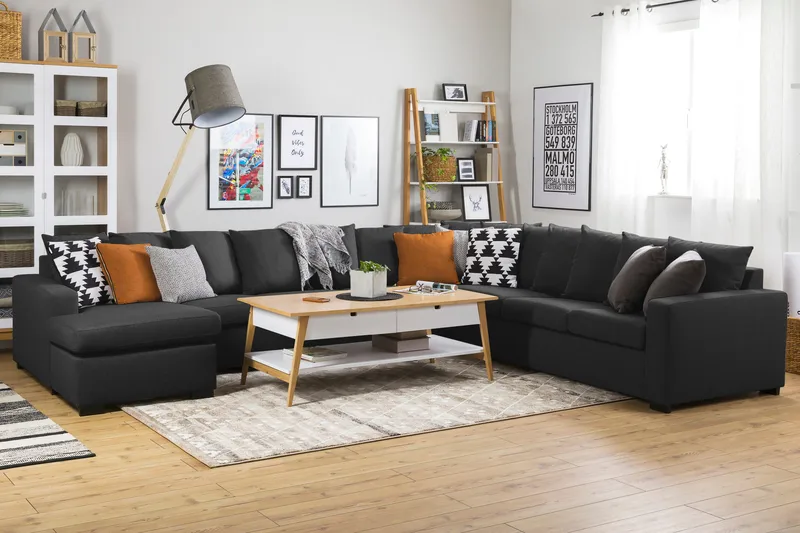 Crazy 7-personers Venstrevendt U-formet XX-Large Hjørnesofa med Divan i Stof - Antracit - Møbler - Sofaer - Hjørnesofa - Hjørnesofa med chaiselong