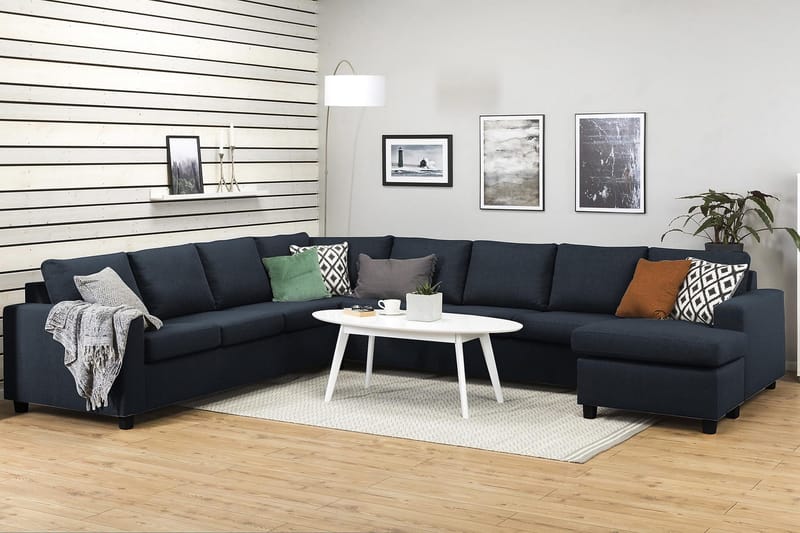 Crazy 7-personers højrevendt U-formet XX-Large hjørnesofa med chaiselong i stof - Mørkeblå - Møbler - Sofaer - Hjørnesofa - Hjørnesofa med chaiselong