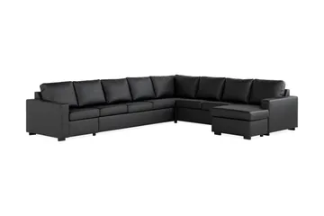 Crazy 7-personers Højrevendt U-formet XX-Large Hjørnesofa med Divan i Kunstlæder - Sort - Møbler - Sofaer - Hjørnesofa - Hjørnesofa med chaiselong