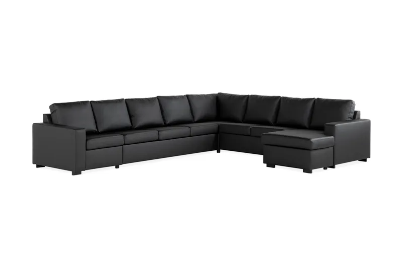Crazy 7-personers Højrevendt U-formet XX-Large Hjørnesofa med Divan i Kunstlæder - Sort - Møbler - Sofaer - Hjørnesofa - Hjørnesofa med chaiselong