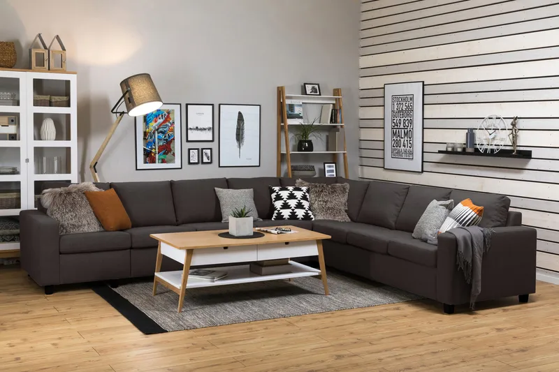 Crazy 7-personers Vendbar L-formet XX-Large Hjørnesofa i Stof - Mørkegrå - Møbler - Sofaer - Hjørnesofa