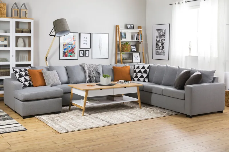 Crazy 7-personers Venstrevendt U-formet XX-Large Hjørnesofa med Divan i Stof - Grå - Møbler - Sofaer - Hjørnesofa - Hjørnesofa med chaiselong