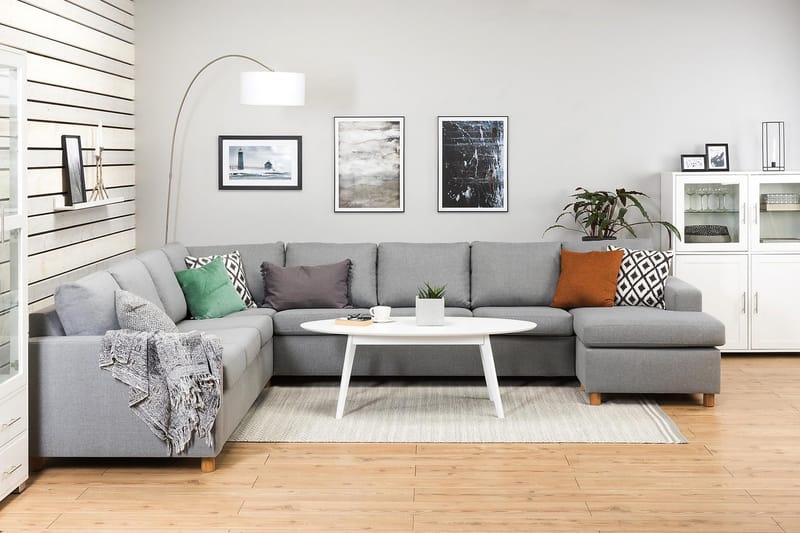 Crazy 7-personers Højrevendt U-formet XX-Large Hjørnesofa med Divan i Stof - Grå - Møbler - Sofaer - Hjørnesofa - Hjørnesofa med chaiselong