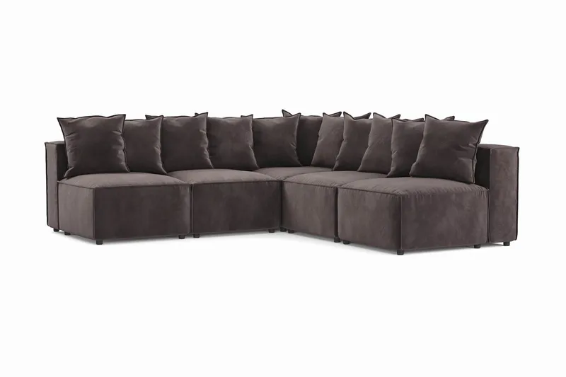 Cubo 5-personers L-formet Dyb Modulhjørnesofa i Fløjl, Mørkegrå