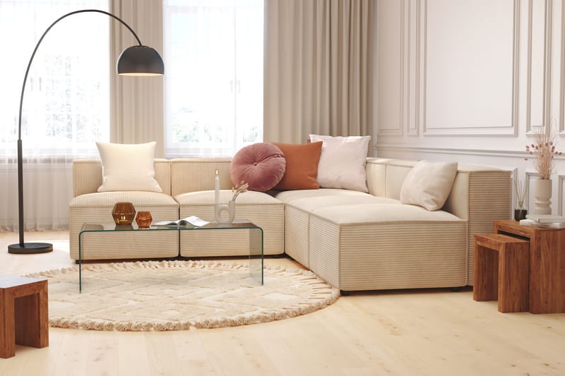 Cubo 5-personers L-formet Dyb Modulhjørnesofa i Manchester - Beige - Møbler - Sofaer - Hjørnesofa