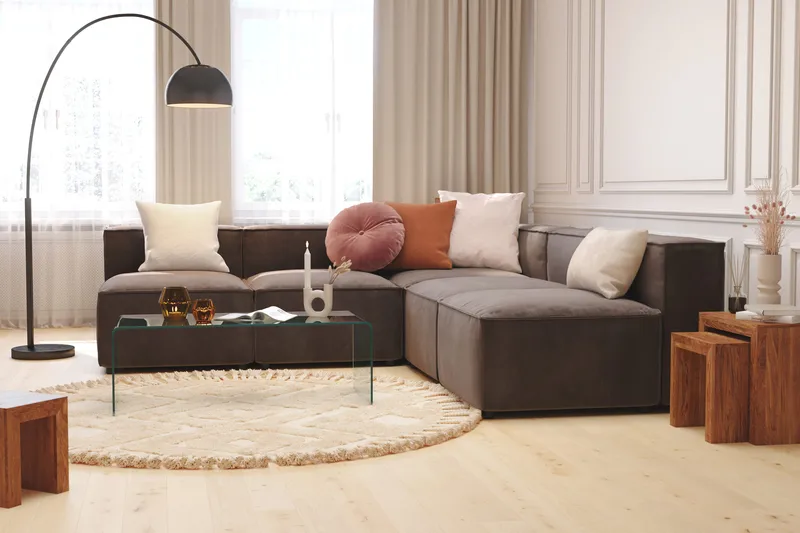 Cubo 5-personers L-formet Dyb Modulhjørnesofa i Fløjl - Mørkegrå - Møbler - Sofaer - Hjørnesofa