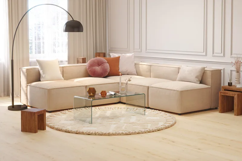 Cubo 5-personers L-formet Dyb Modulhjørnesofa i Stof - Beige - Møbler - Sofaer - Hjørnesofa