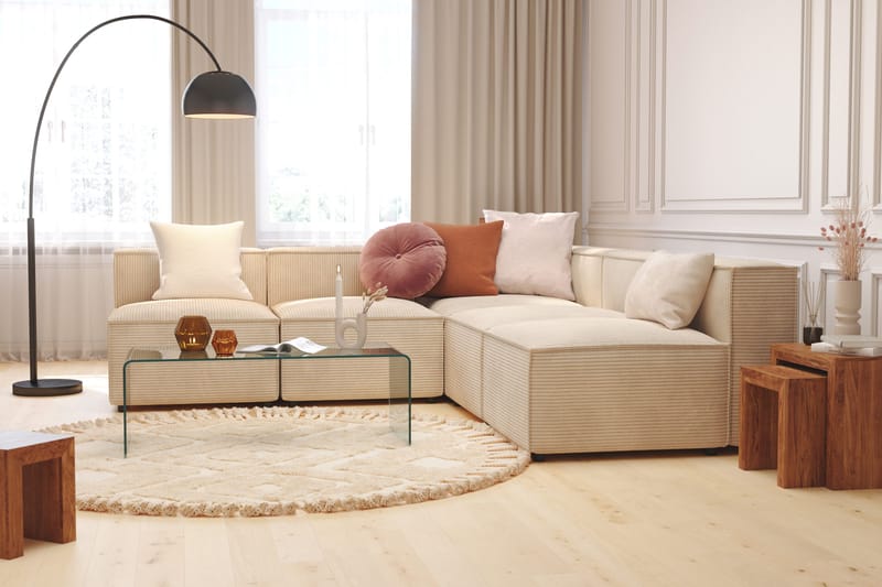 Cubo 5-personers L-formet Dyb Modulhjørnesofa i Manchester - Beige - Møbler - Sofaer - Hjørnesofa