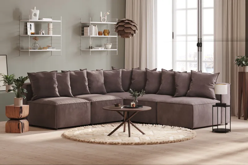 Cubo 5-personers L-formet Dyb Modulhjørnesofa i Fløjl - Mørkegrå - Møbler - Sofaer - Hjørnesofa