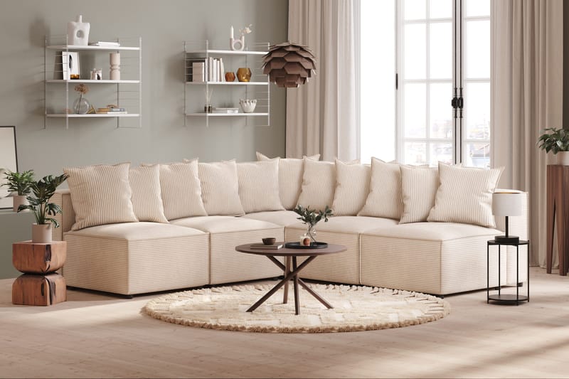Cubo 5-personers L-formet Dyb Modulhjørnesofa i Manchester - Beige - Møbler - Sofaer - Hjørnesofa