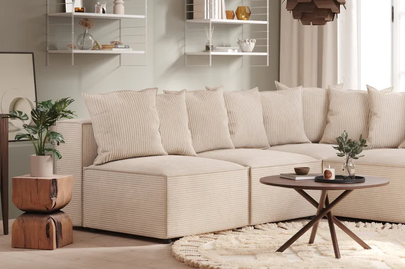 Cubo 5-personers L-formet Dyb Modulhjørnesofa i Manchester - Beige - Møbler - Sofaer - Hjørnesofa